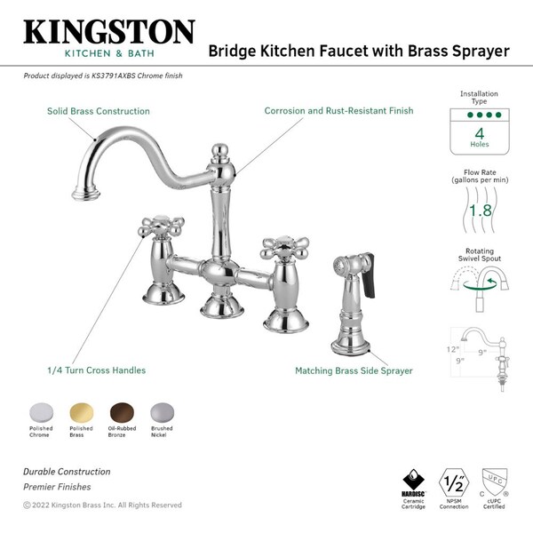 KS3795AXBS Restoration Bridge Kitchen Faucet W/ Brass Sprayer, Bronze